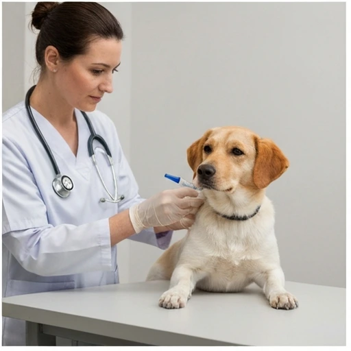 Veterinary professional checking a dog